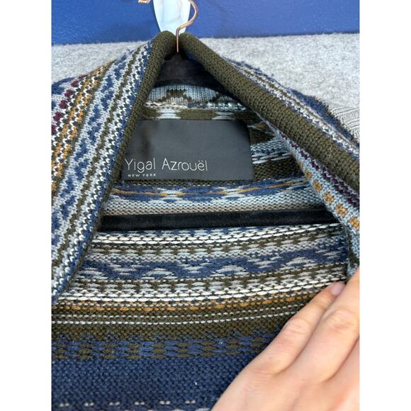 Yigal Azrouel Cardigan Sweater Womens XS Gray Fair Isle Baby Alpaca Wool Knit - Picture 7 of 8